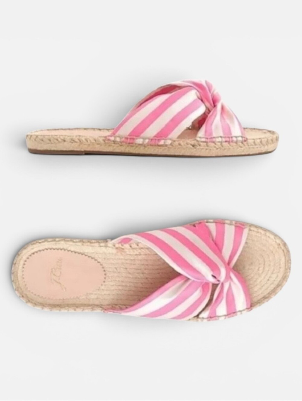 J. Crew Twisted Knot Espadrille Sandals Pink White Cabana Stripe Slides Flats 9